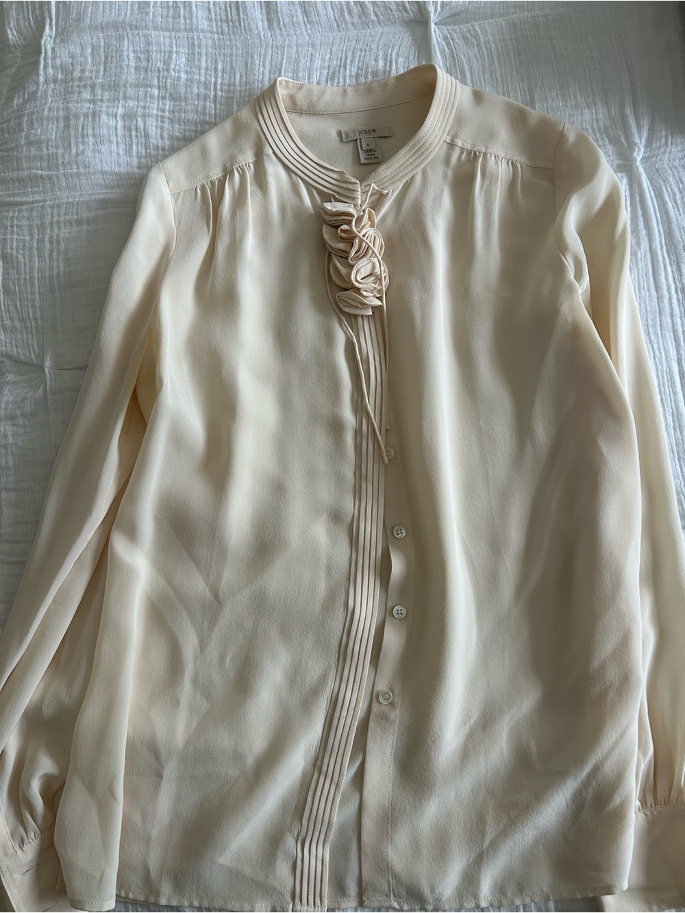 Jcrew Cream Ruffled Neck Button-Front Blouse
